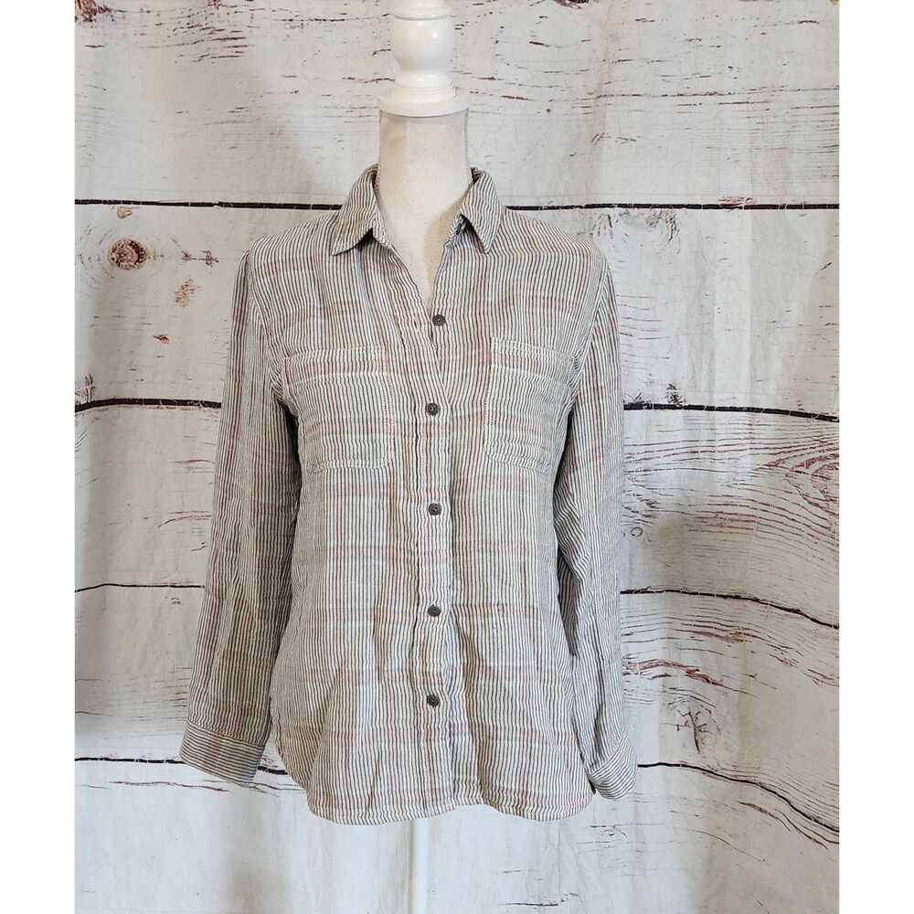 Faherty Flannel Lined Button Front Long Sleeve Top Size Small